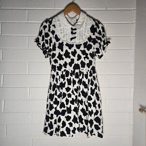 Hot Topic Cow Print Lolita Dress Large Peter Pan Collar Bow Altcore Goth Emo